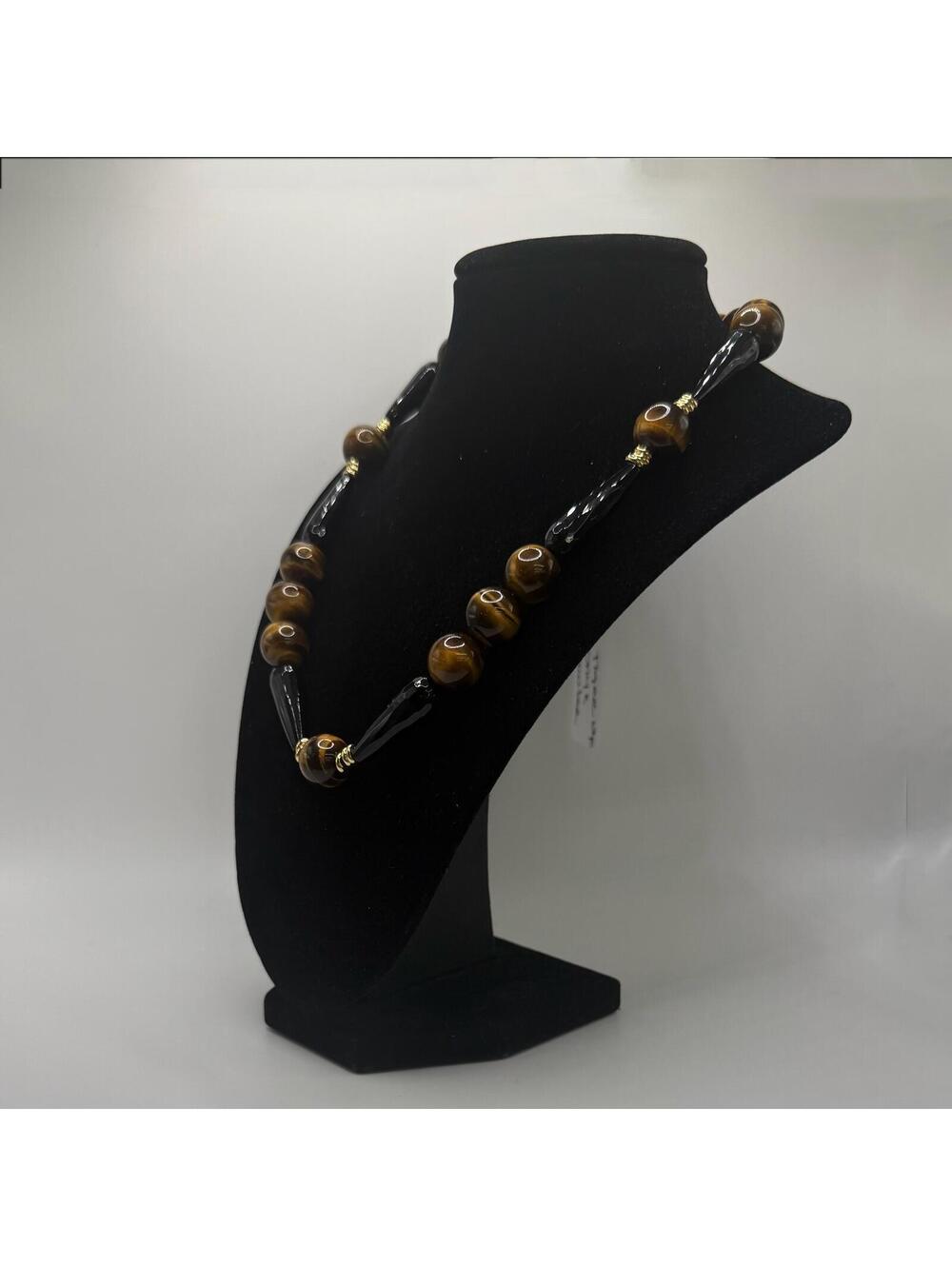 Jewelry By GG Brown and Gold Tiger Eye Onyx with Rhinestones 9" Beaded Necklace - Picture 3 of 3
